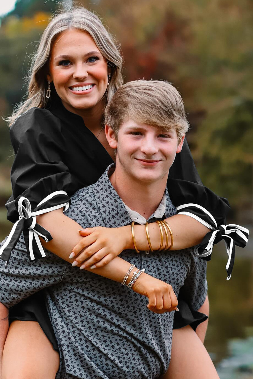 Black Contrast Trim Knot Cuffs Plus Size V Neck Mini Dress Black Contrast Trim Knot Cuffs Plus Size V Neck Mini Dress