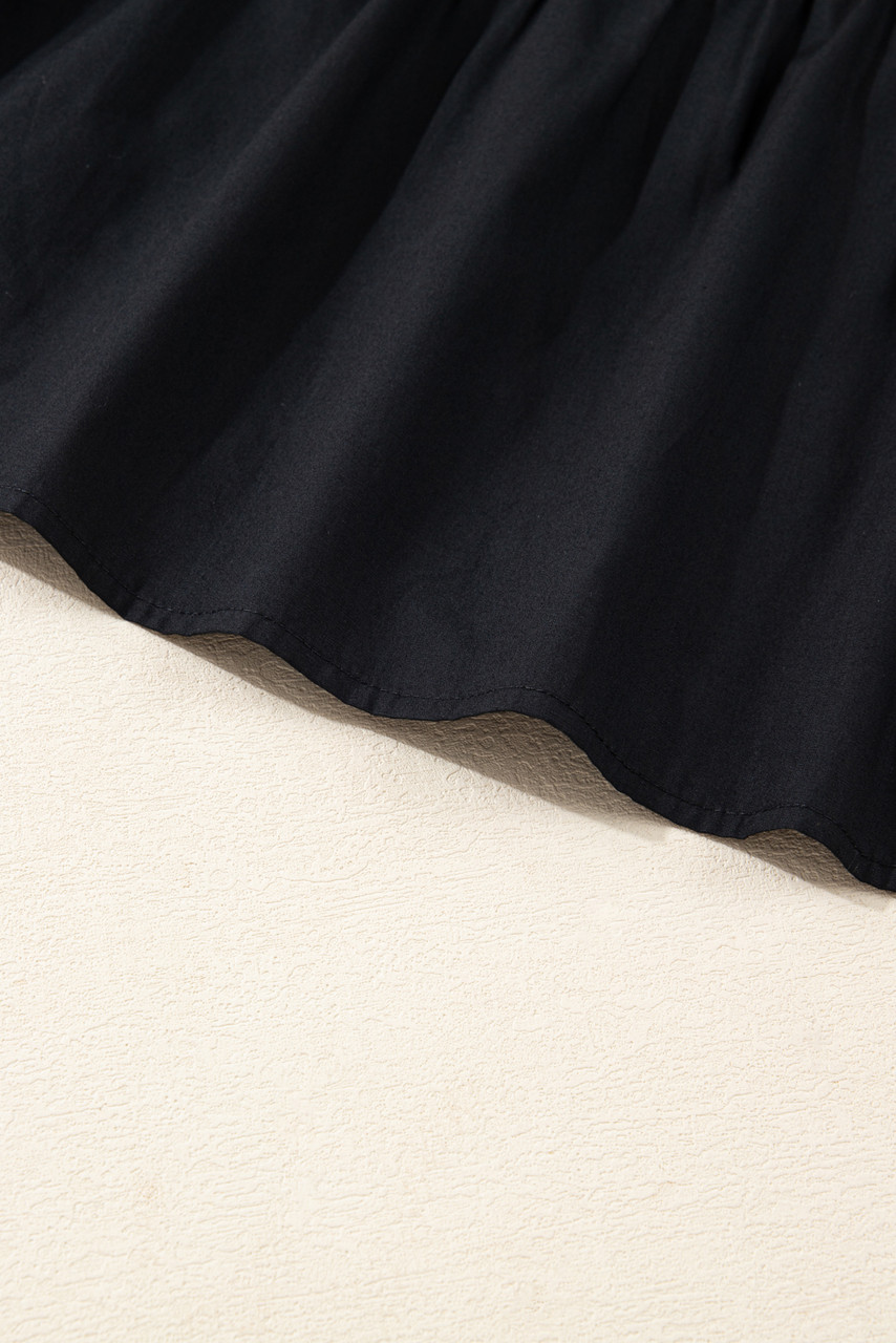 Black Contrast Trim Knot Cuffs Plus Size V Neck Mini Dress Black Contrast Trim Knot Cuffs Plus Size V Neck Mini Dress