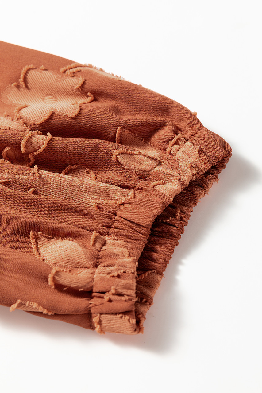 Cinnamon Plus Size Textured 3D Flower Pattern Ruffle Hem 3/4 Sleeve Long Dress Cinnamon Plus Size Textured 3D Flower Pattern Ruffle Hem 3/4 Sleeve Long Dress