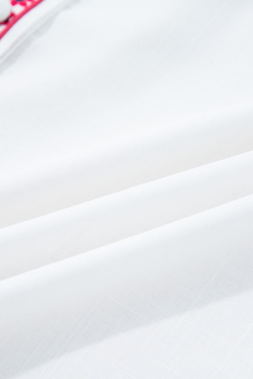 White Floral Embroidered Puff Long Sleeve Casual Shirt