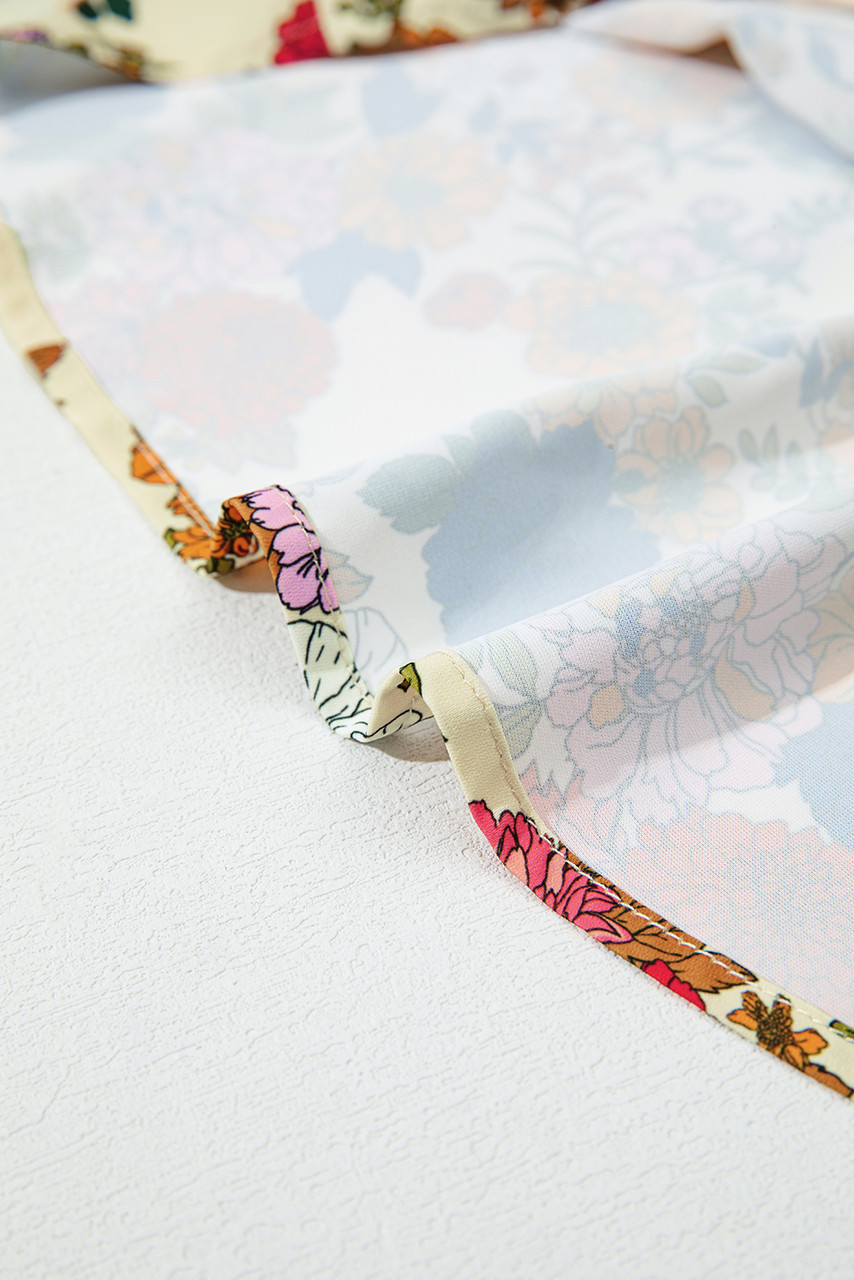 Apricot Ruffled Shoulder Long Sleeve Floral Blouse