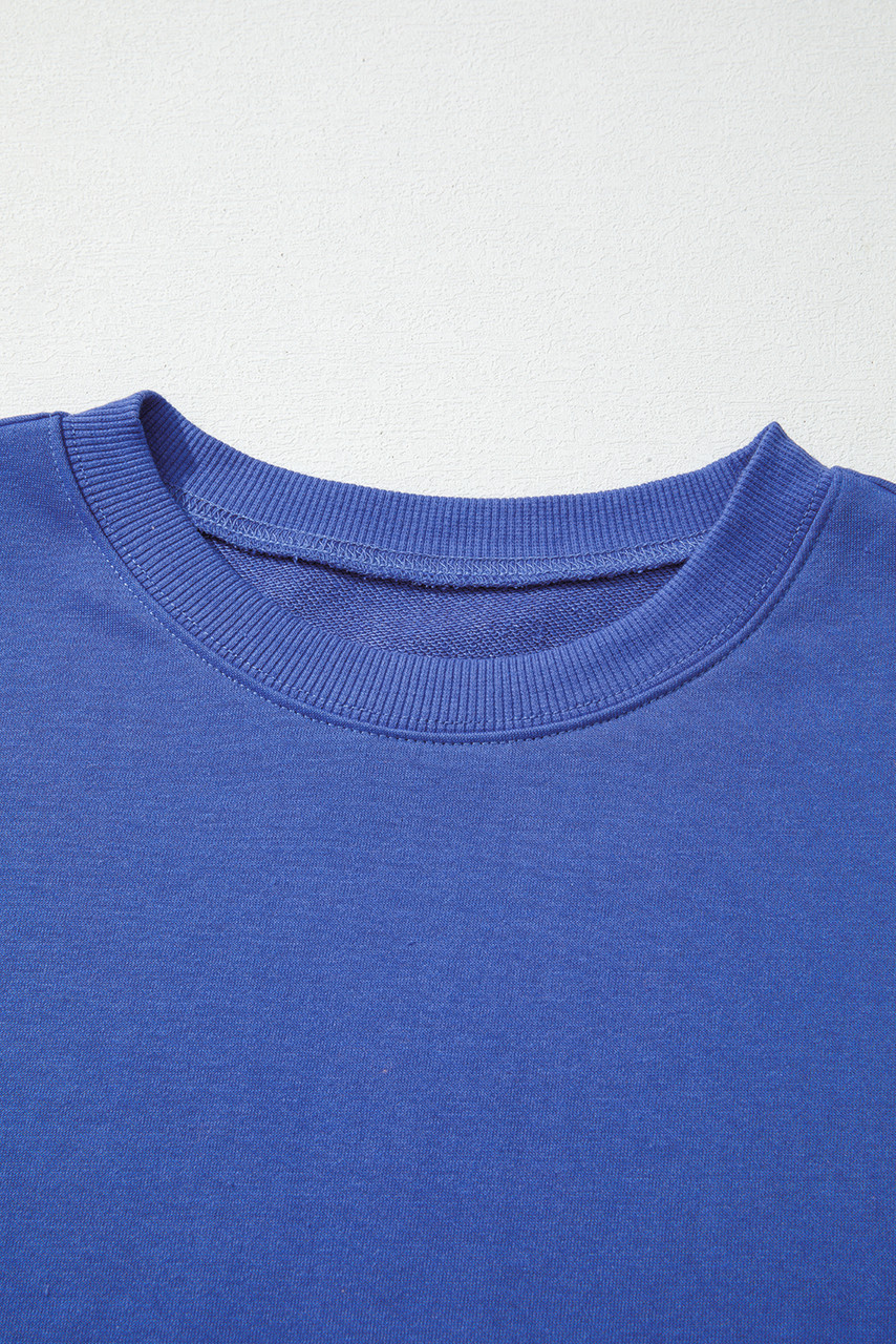 Sky Blue Varsity Striped Detail Drop Shoulder Oversized Sweatshirt