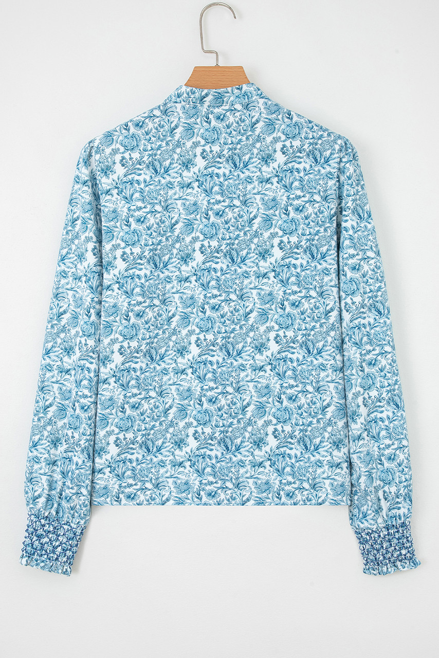 Sky Blue All Over Floral Puff Sleeve Shirt