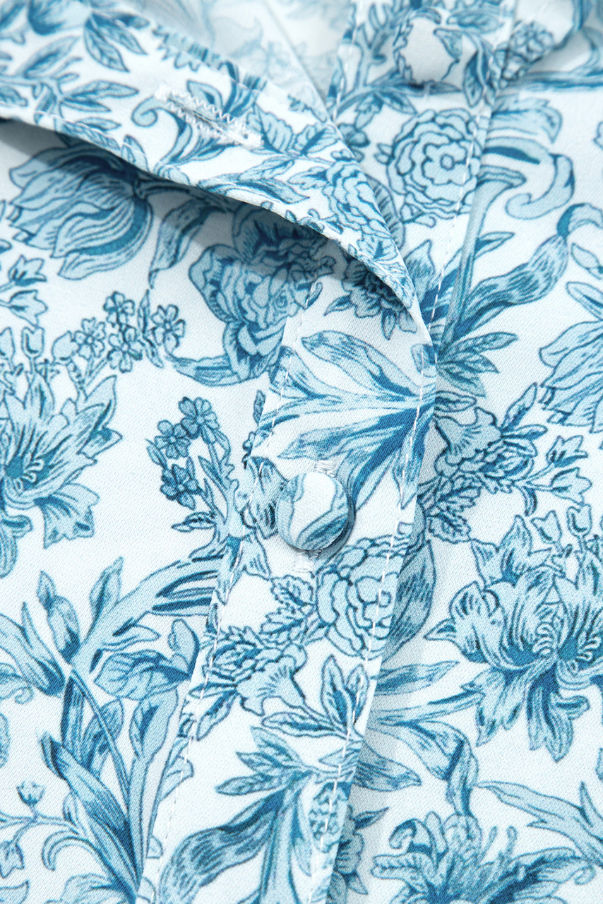 Sky Blue All Over Floral Puff Sleeve Shirt