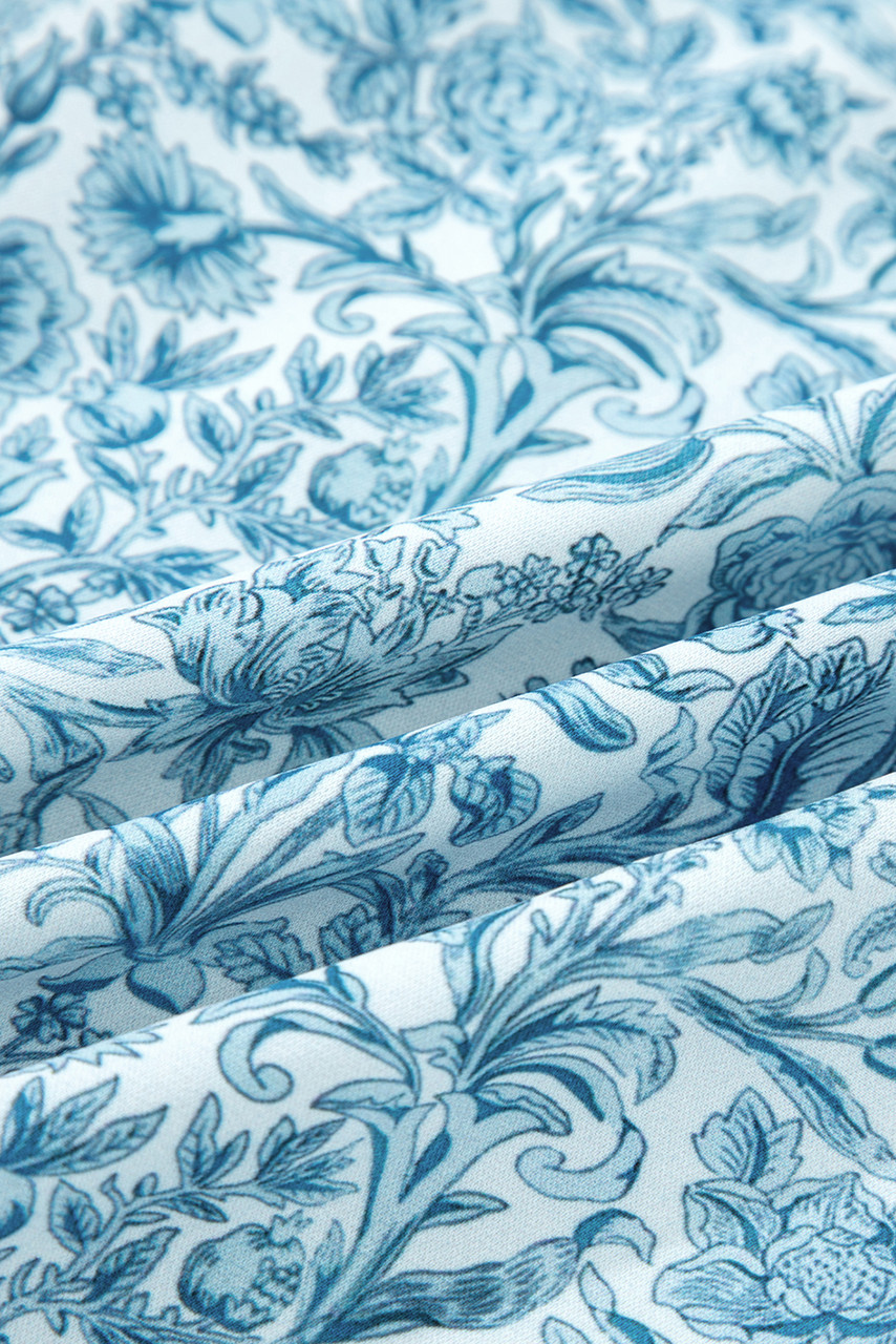 Sky Blue All Over Floral Puff Sleeve Shirt