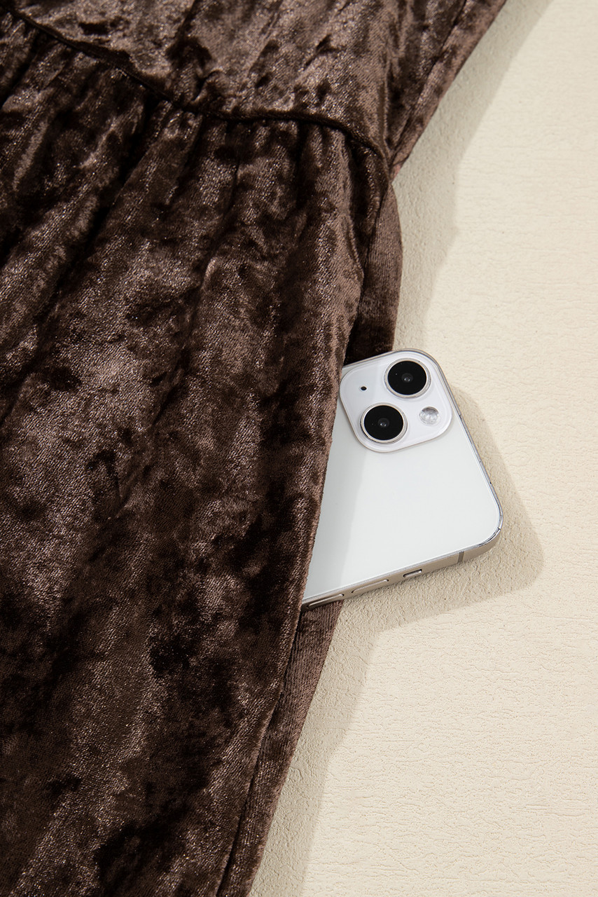 Coffee Plus Size Velvet Babydoll Mini Dress with Puff Sleeve Coffee Plus Size Velvet Babydoll Mini Dress with Puff Sleeve