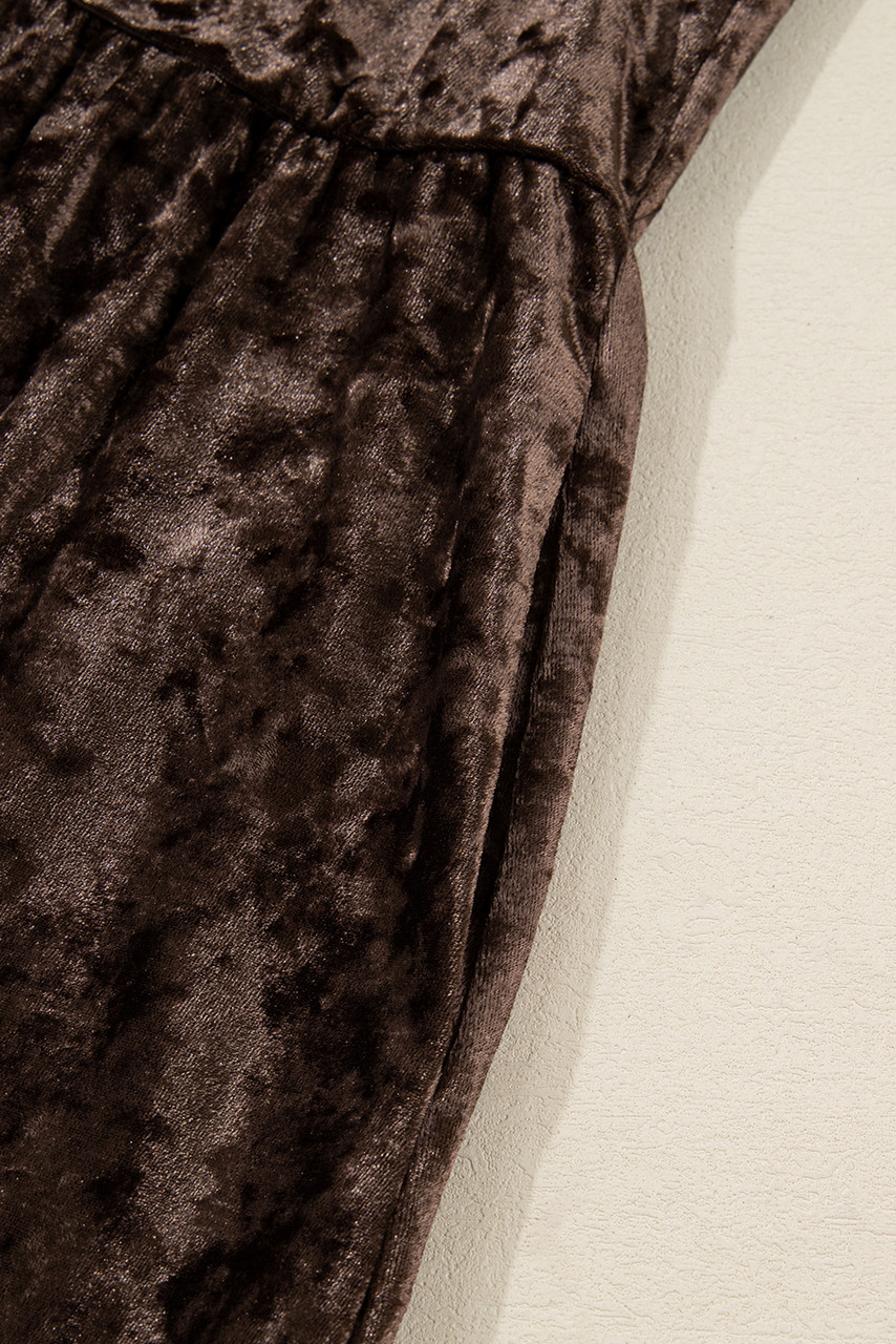 Coffee Plus Size Velvet Babydoll Mini Dress with Puff Sleeve Coffee Plus Size Velvet Babydoll Mini Dress with Puff Sleeve