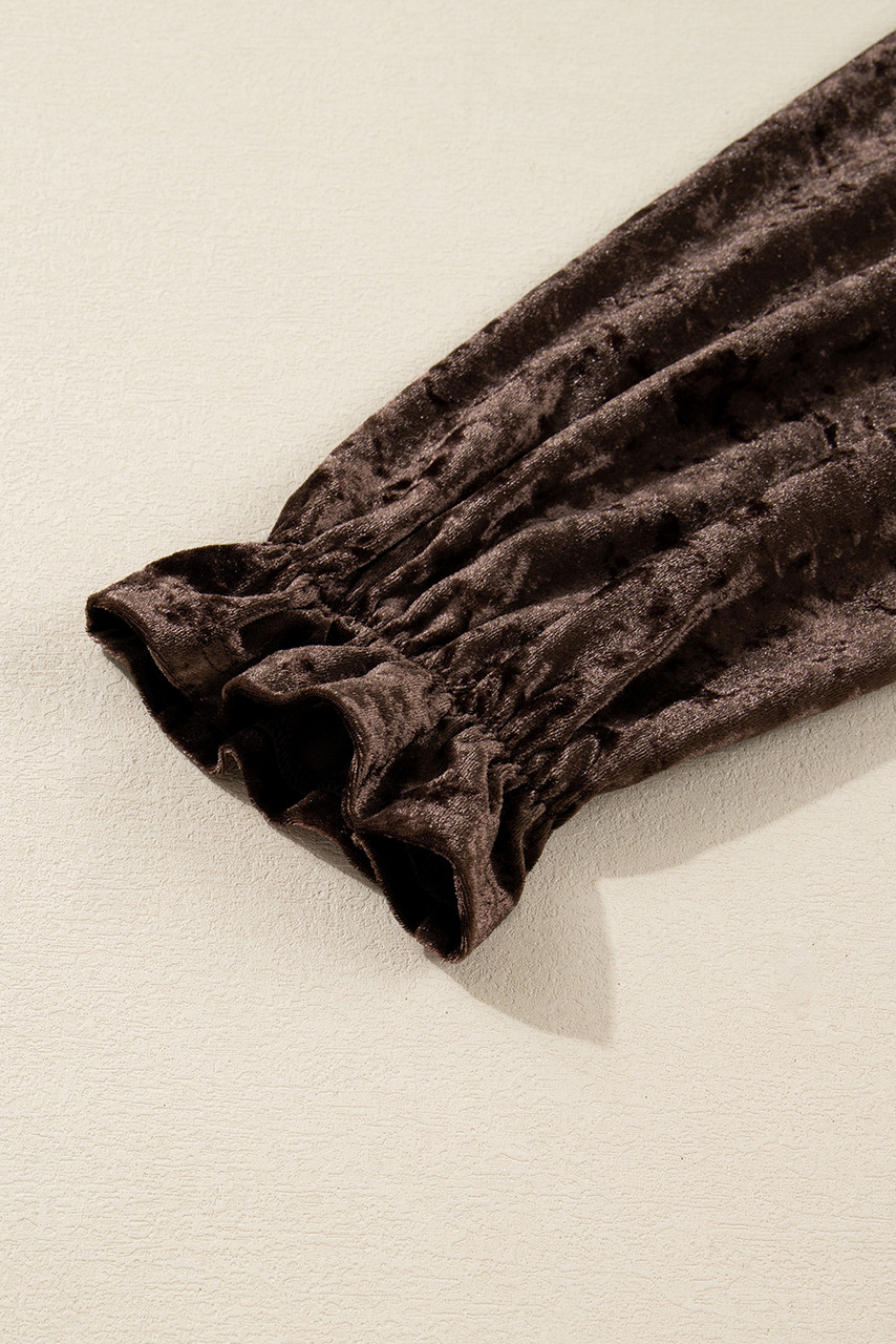 Coffee Plus Size Velvet Babydoll Mini Dress with Puff Sleeve Coffee Plus Size Velvet Babydoll Mini Dress with Puff Sleeve