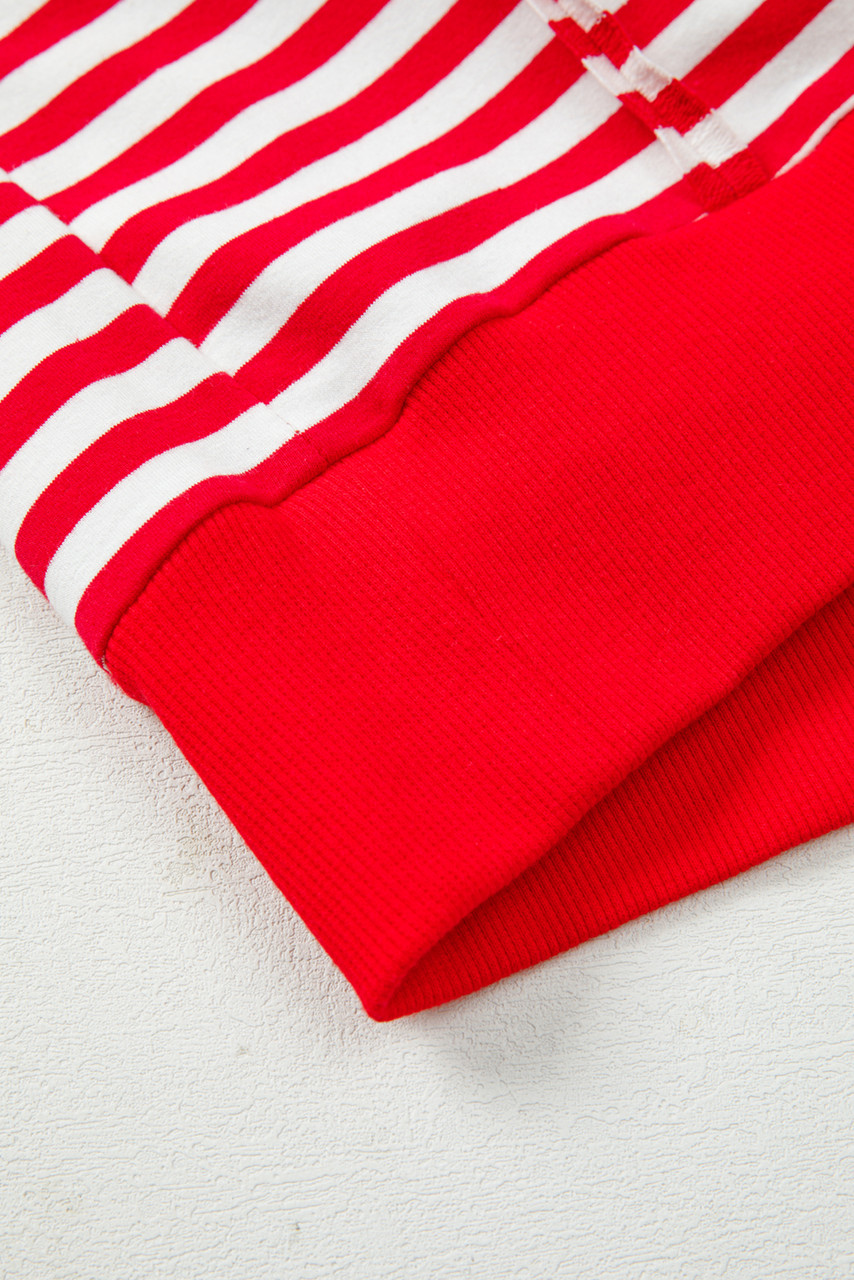 Red Stripe Exposed Seam Drop Shoulder Casual Pullover Top