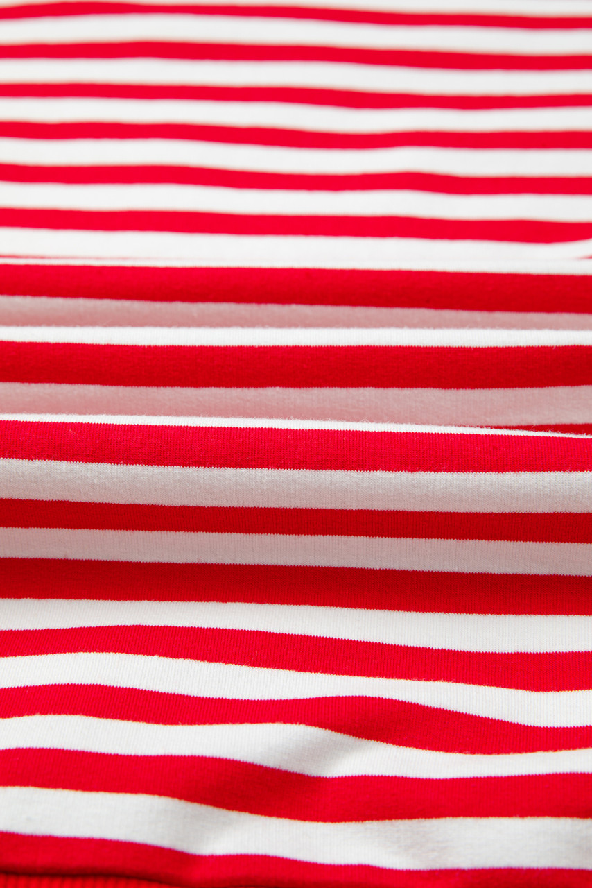 Red Stripe Exposed Seam Drop Shoulder Casual Pullover Top