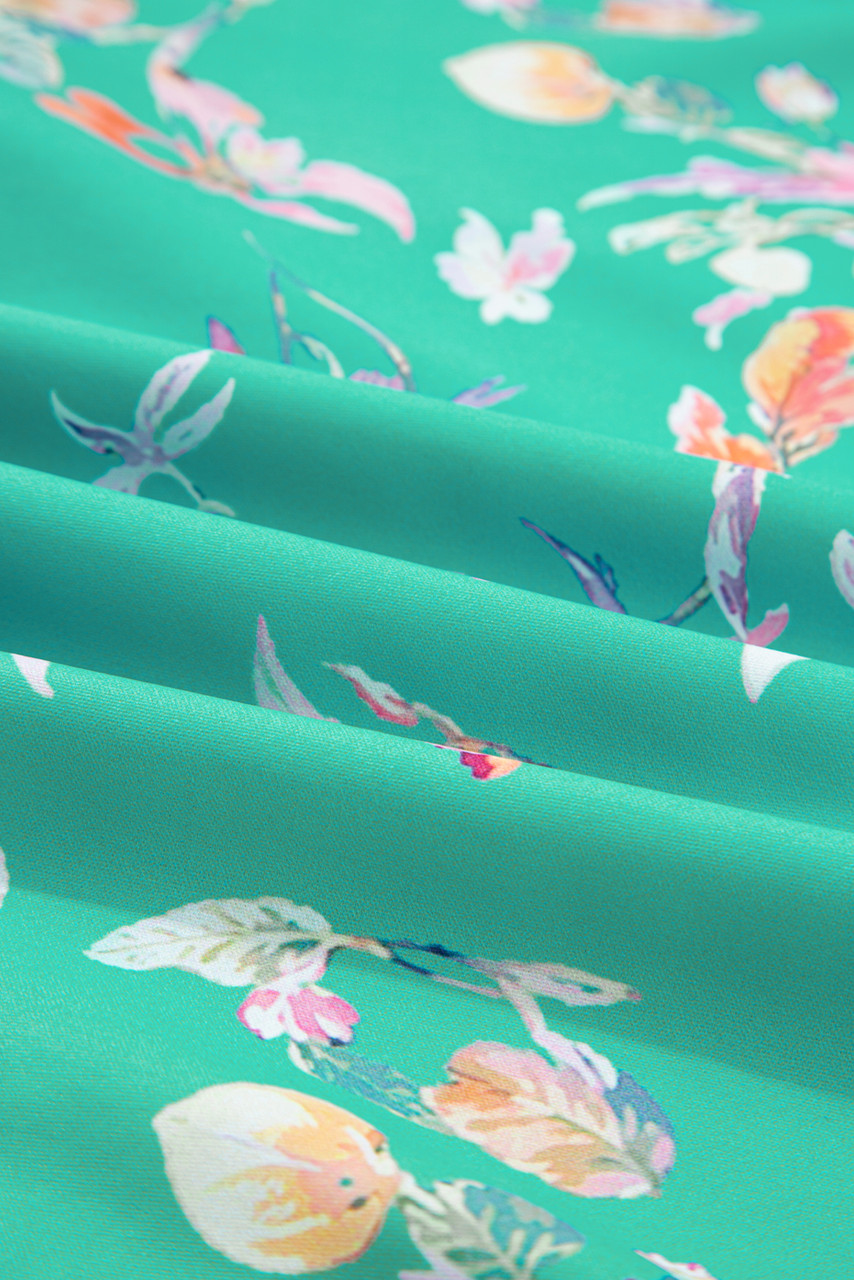 Green Floral Lantern Sleeve Button Front Shirt