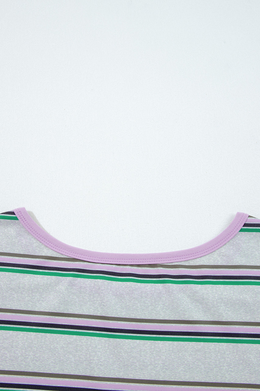 Purple Stripe Oversize Drop Shoulder Long Sleeve Casual Top