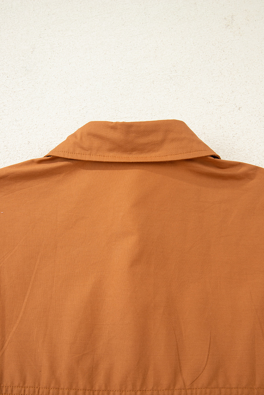 Khaki Plaid Color Block Patchwork Ruffle Hem Tunic Shirt Dress