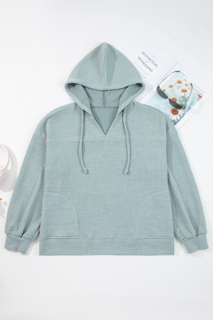 Clearly Aqua Ribbed Drop Shoulder Knit Hoodie