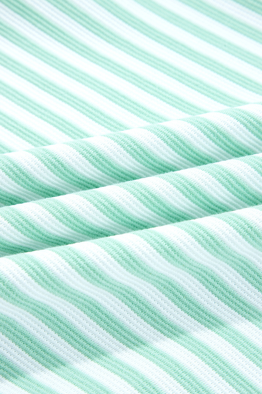 Green Stripe Quarter Zip Collar Pullover Long Sleeve Top