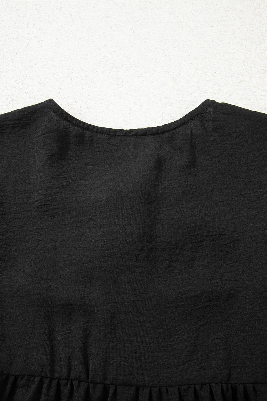 Black Bow Tie Neck 3/4 Sleeve Casual Blouse