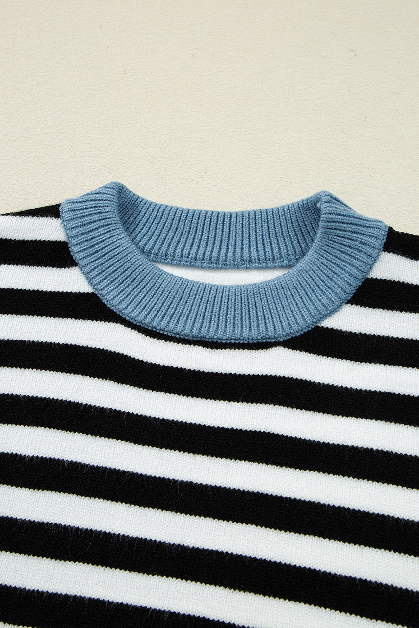 Color black Striped Panels Colorblock Sleeve Chic Sweater