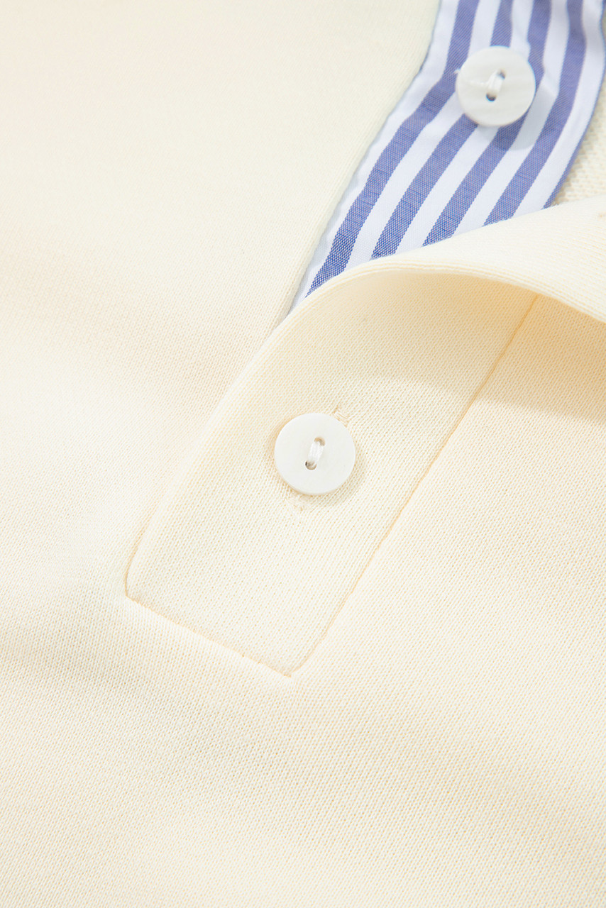 White Button Striped Collar Patchwork Puff Sleeve Sweatshirt