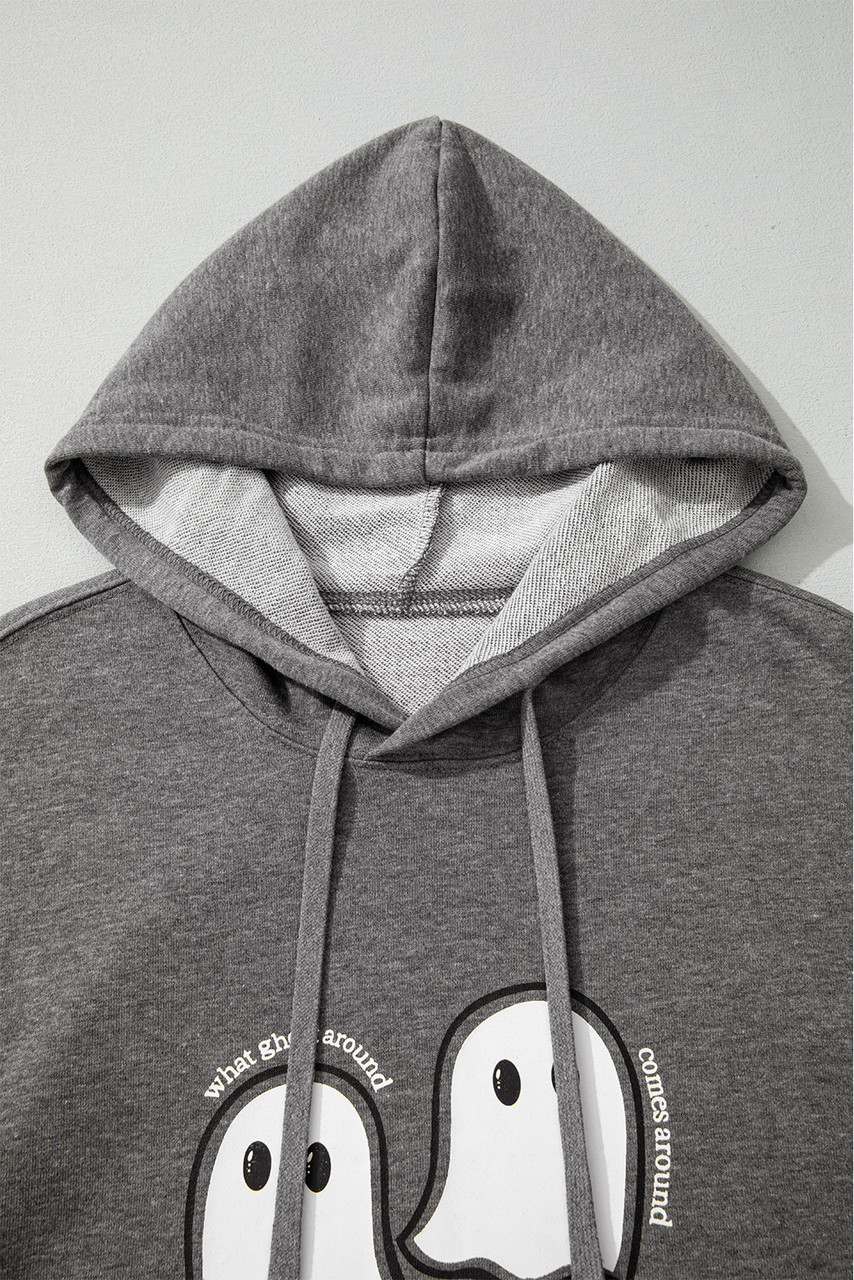 Dark Grey Cute Halloween Ghost Print Mineral Wash Oversize Hoodie