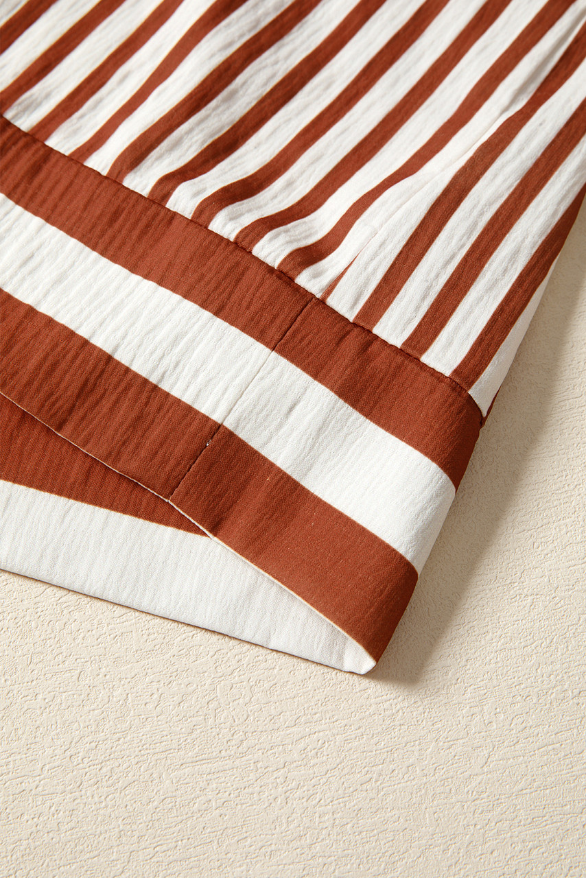 Brown Stripe Babydoll Long Sleeve Blouse