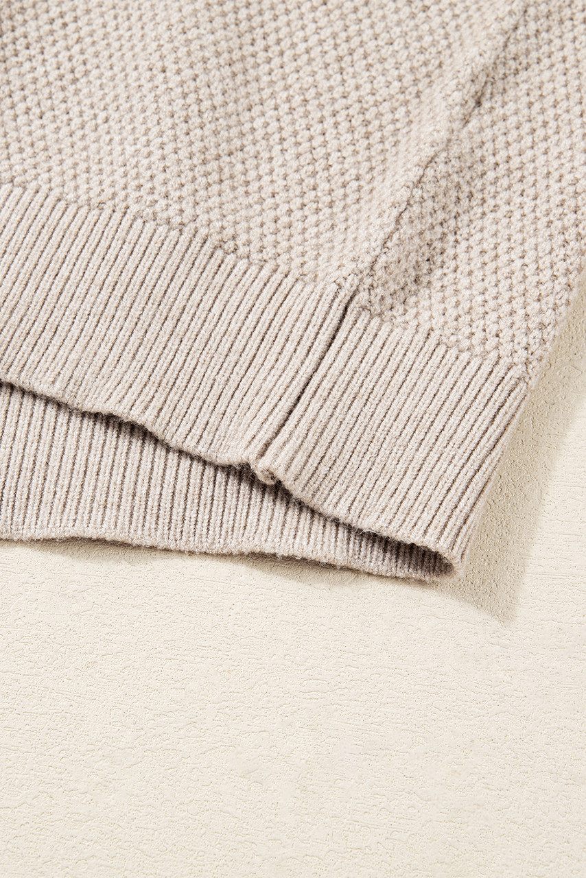 Parchment Color Block Knit Striped Sleeve Detail Casual Sweater