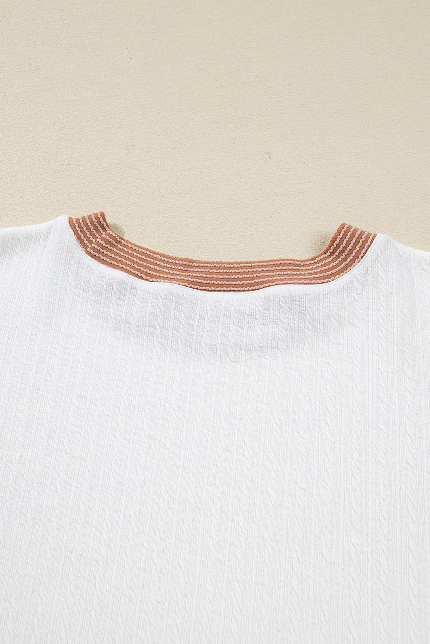 White Cable Texture Ribbed Color Block Plus Size Knit Top