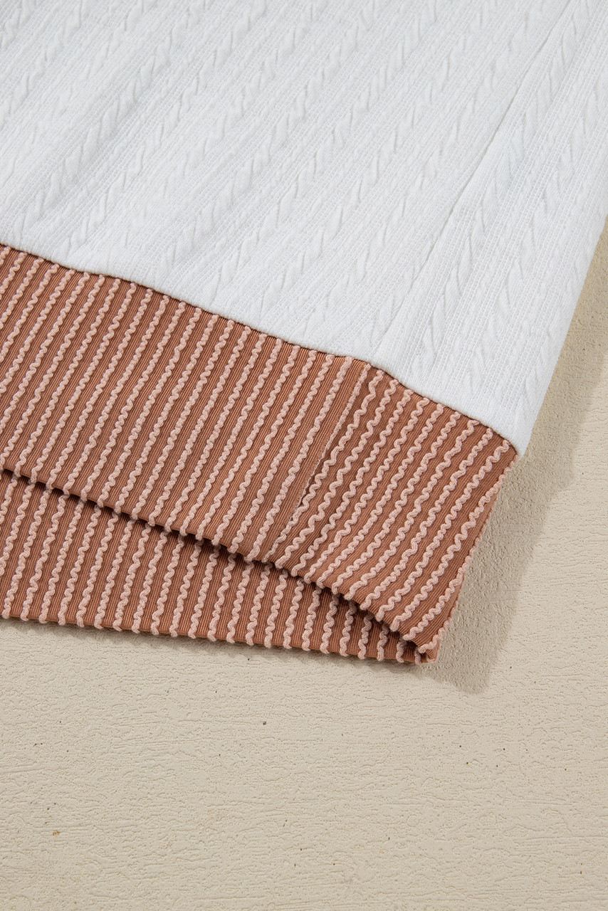 White Cable Texture Ribbed Color Block Plus Size Knit Top