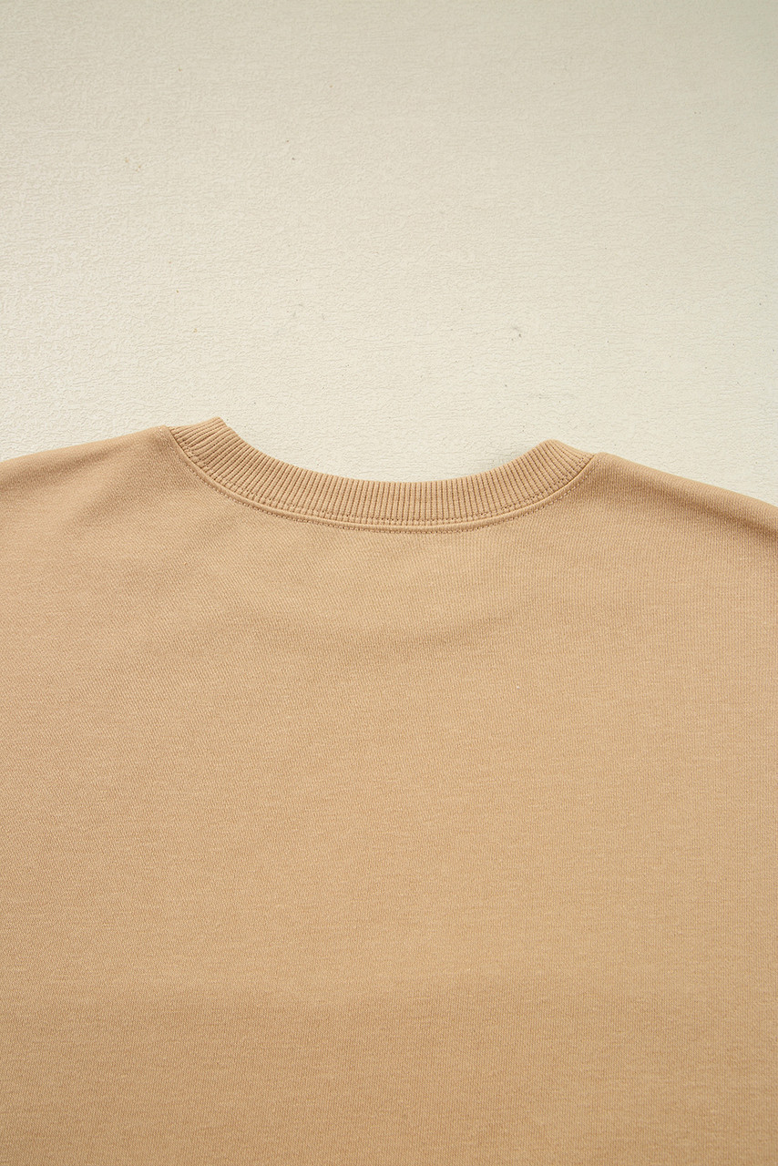 Khaki 88 Number Graphic Drawstring Hemline Oversize Long Sleeve Top