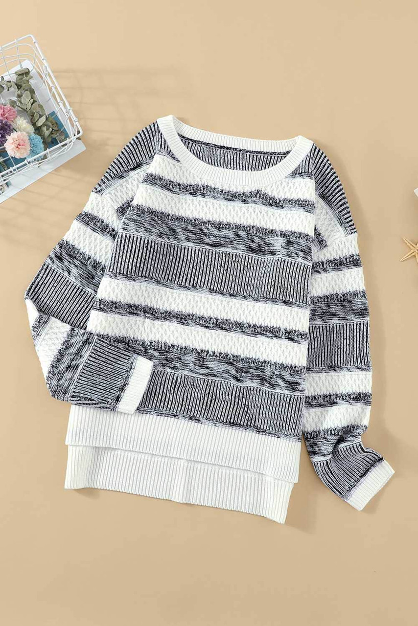 White Striped Pullover Knit Sweater