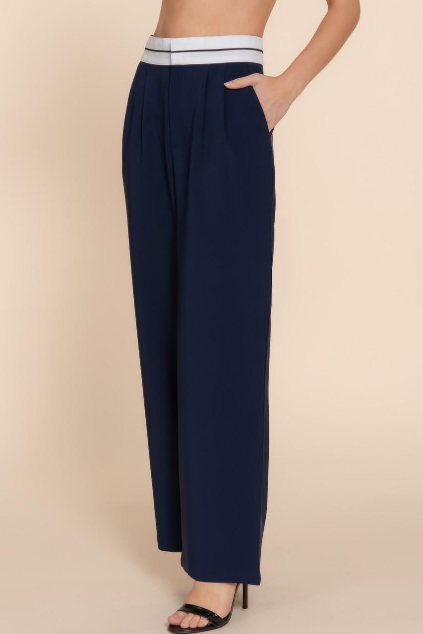Contrast Waistband Straight Long Pants Contrast Waistband Straight Long Pants