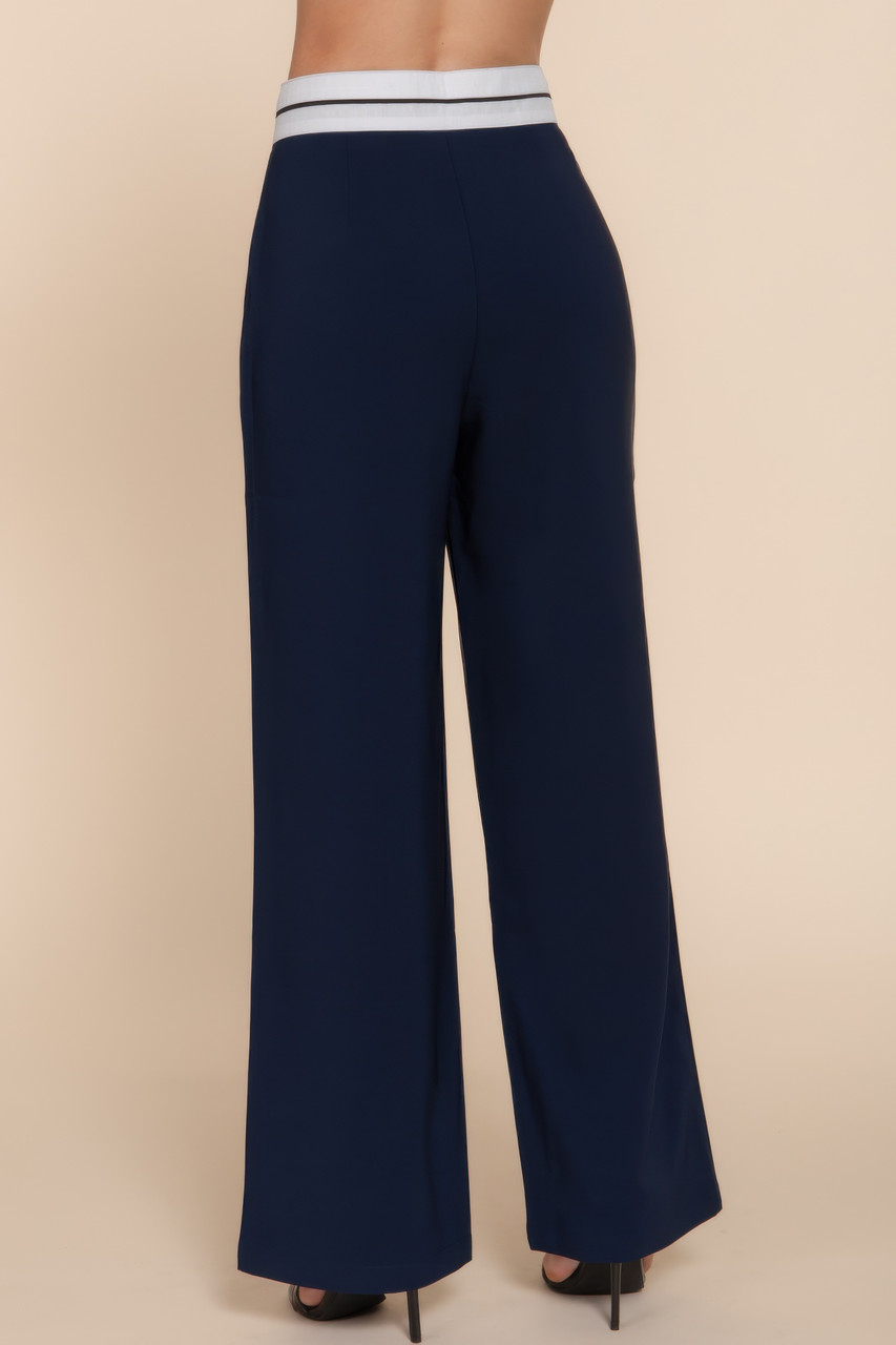 Contrast Waistband Straight Long Pants Contrast Waistband Straight Long Pants