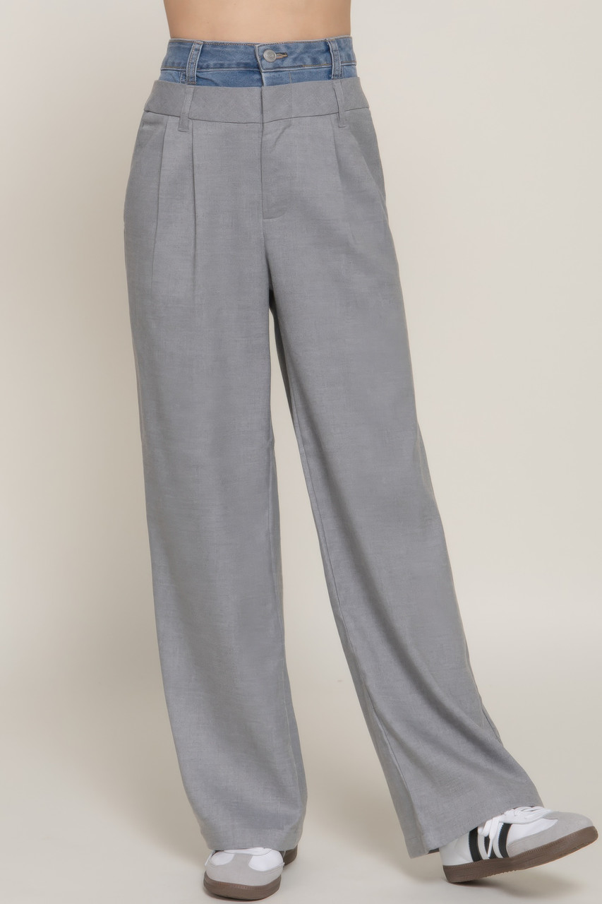 Contrast Denim Waist Straight Long Pants Contrast Denim Waist Straight Long Pants