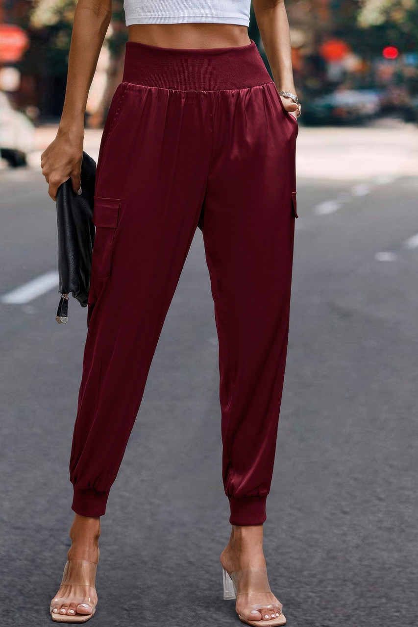 High Waist Trousers Pocket Satin Jogger Pants High Waist Trousers Pocket Satin Jogger Pants