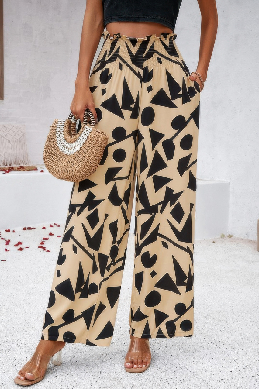 Allover Print Folded Frill Wide Leg High Waist Pant Allover Print Folded Frill Wide Leg High Waist Pant