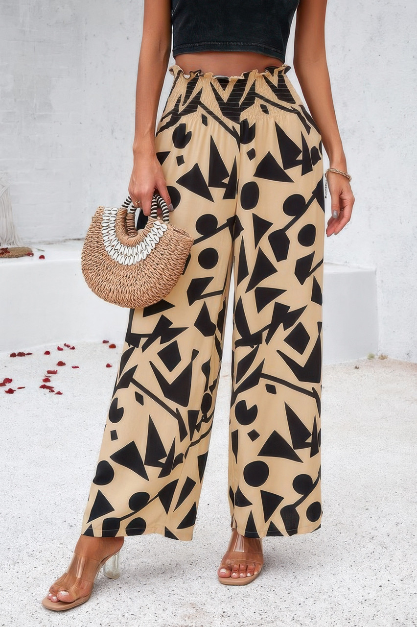 Allover Print Folded Frill Wide Leg High Waist Pant Allover Print Folded Frill Wide Leg High Waist Pant