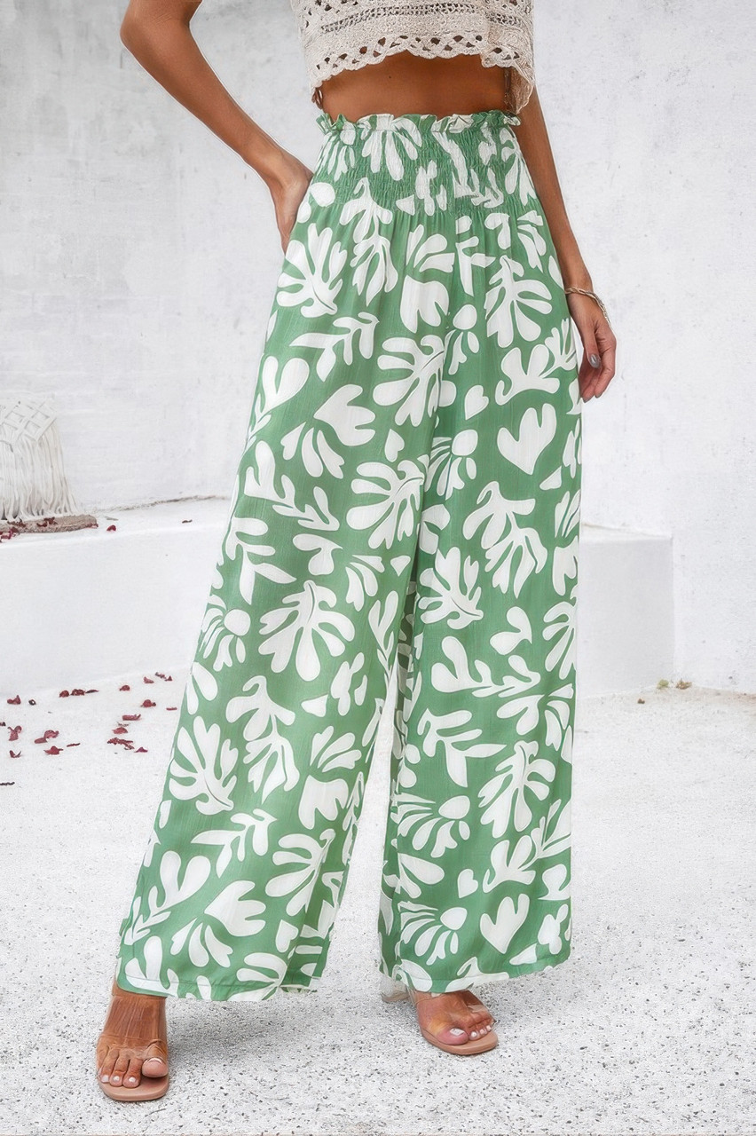 Allover Print Folded Frill Wide Leg High Waist Pant Allover Print Folded Frill Wide Leg High Waist Pant