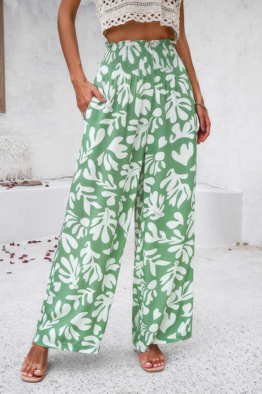 Allover Print Folded Frill Wide Leg High Waist Pant Allover Print Folded Frill Wide Leg High Waist Pant