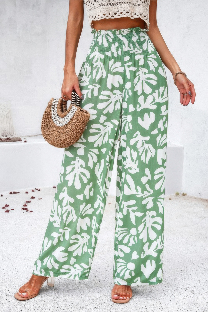 Allover Print Folded Frill Wide Leg High Waist Pant Allover Print Folded Frill Wide Leg High Waist Pant