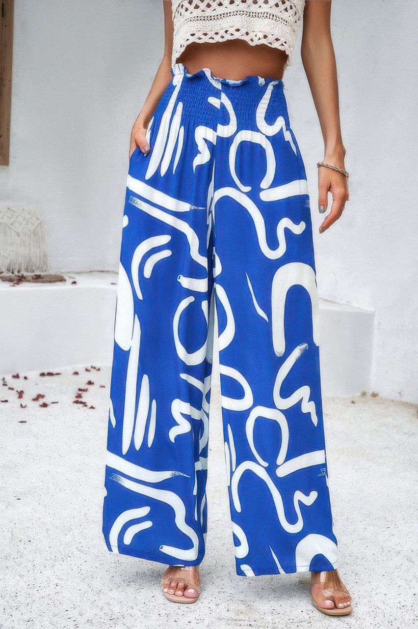 Allover Print Folded Frill Wide Leg High Waist Pant Allover Print Folded Frill Wide Leg High Waist Pant