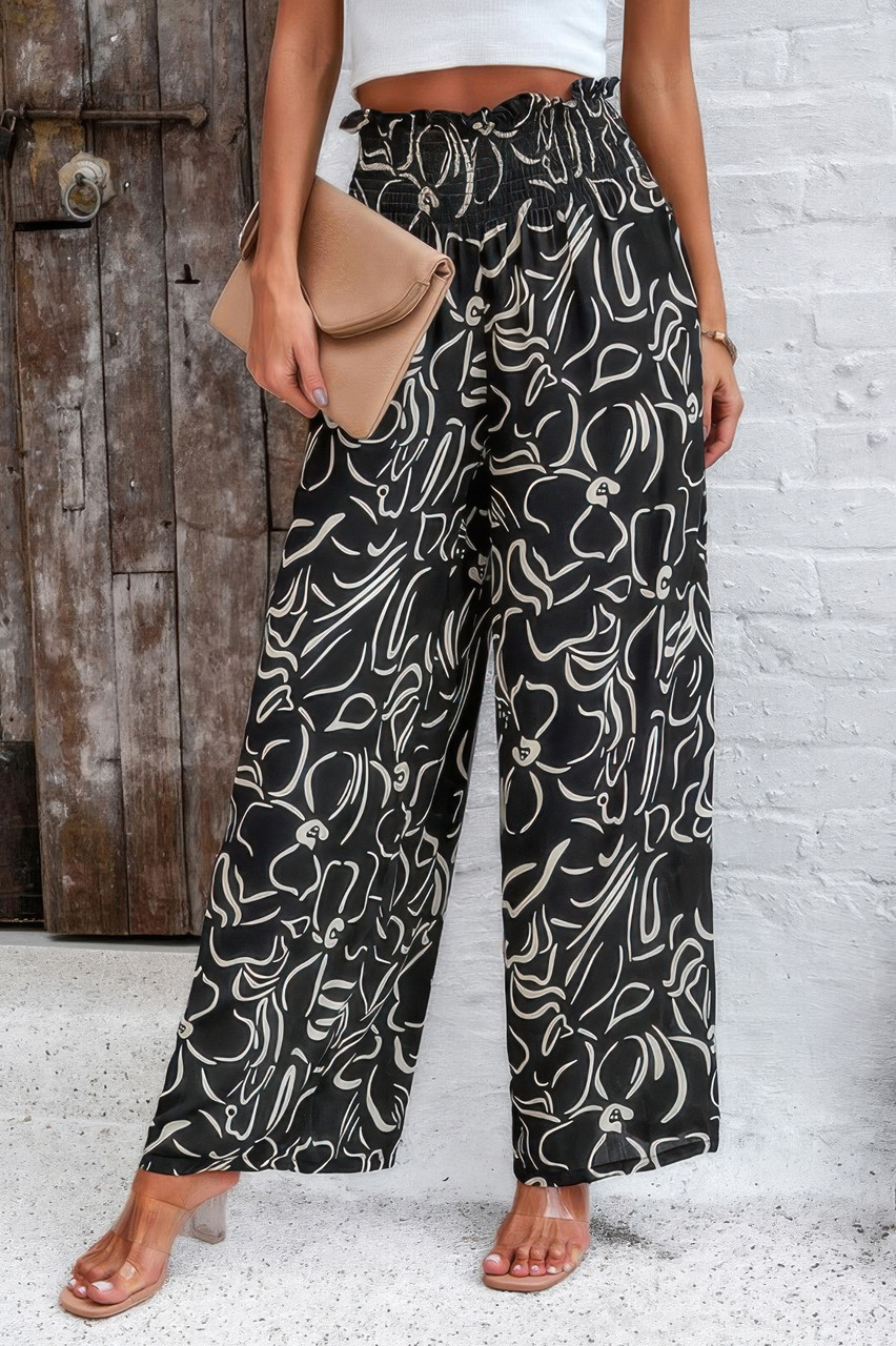 Allover Print Folded Frill Wide Leg High Waist Pant Allover Print Folded Frill Wide Leg High Waist Pant