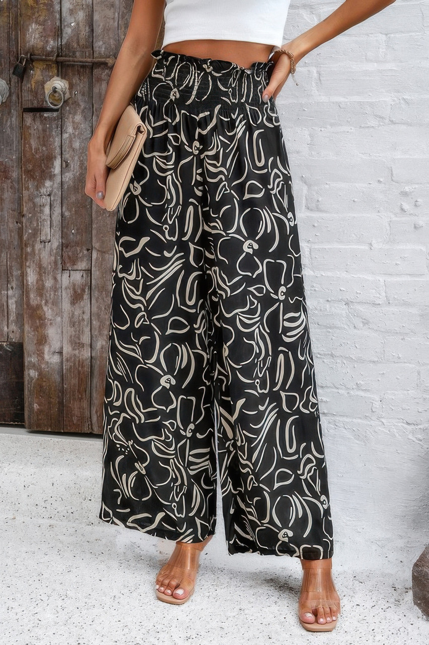 Allover Print Folded Frill Wide Leg High Waist Pant Allover Print Folded Frill Wide Leg High Waist Pant