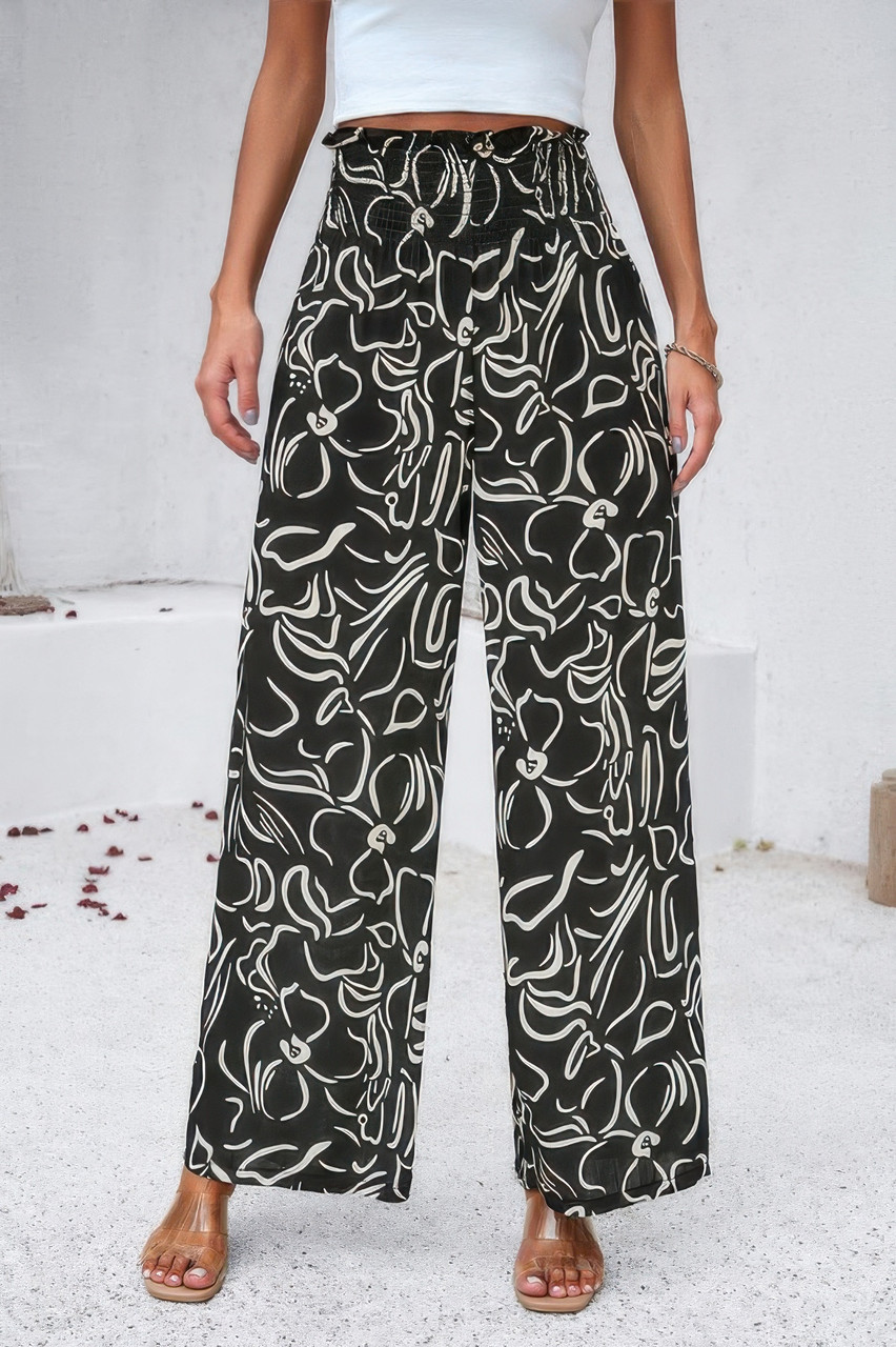 Allover Print Folded Frill Wide Leg High Waist Pant Allover Print Folded Frill Wide Leg High Waist Pant