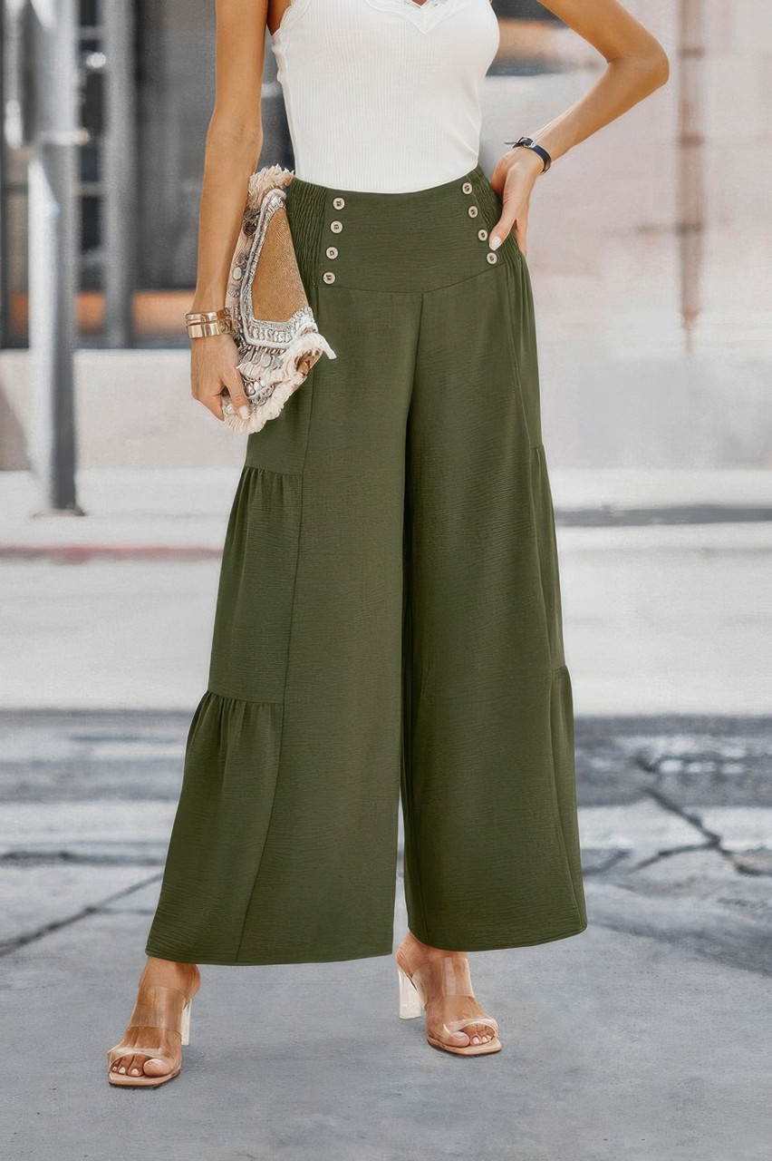 Elastic High Waist Wide Leg Long Palazzo Pants Elastic High Waist Wide Leg Long Palazzo Pants