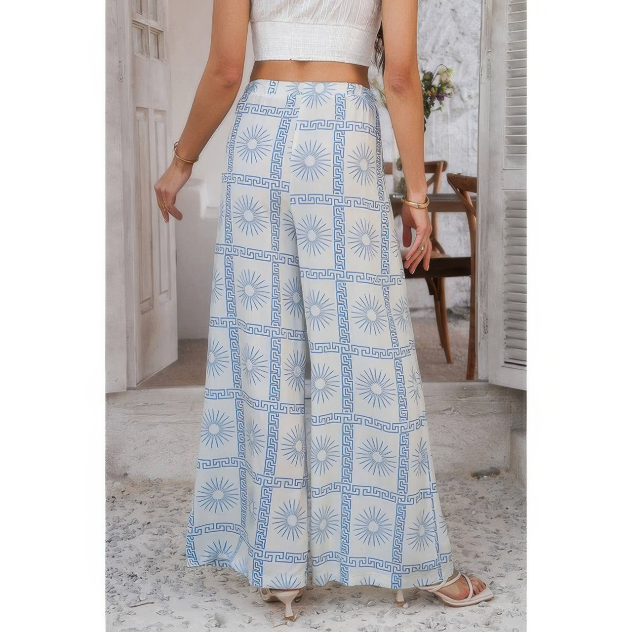 Allover Print Drawstring Pockets Wide Leg Pants Allover Print Drawstring Pockets Wide Leg Pants