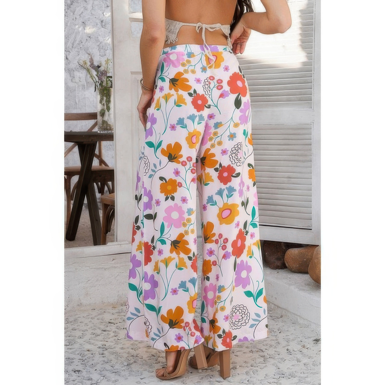 Allover Print Drawstring Pockets Wide Leg Pants Allover Print Drawstring Pockets Wide Leg Pants