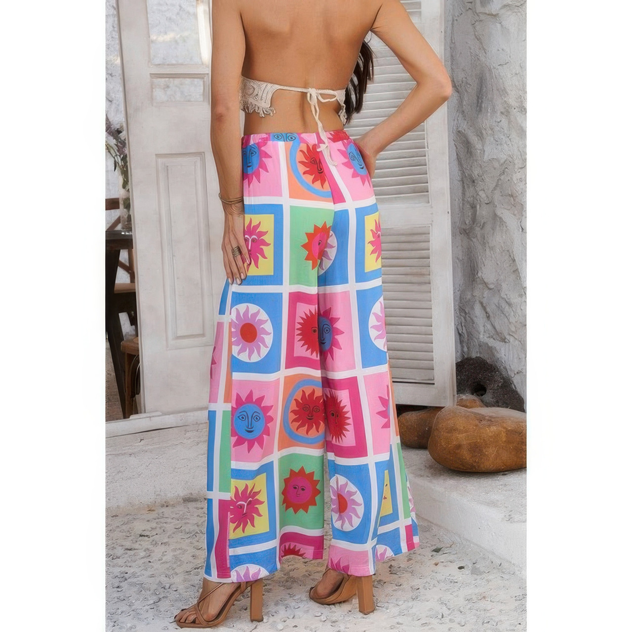 Allover Print Drawstring Pockets Wide Leg Pants Allover Print Drawstring Pockets Wide Leg Pants