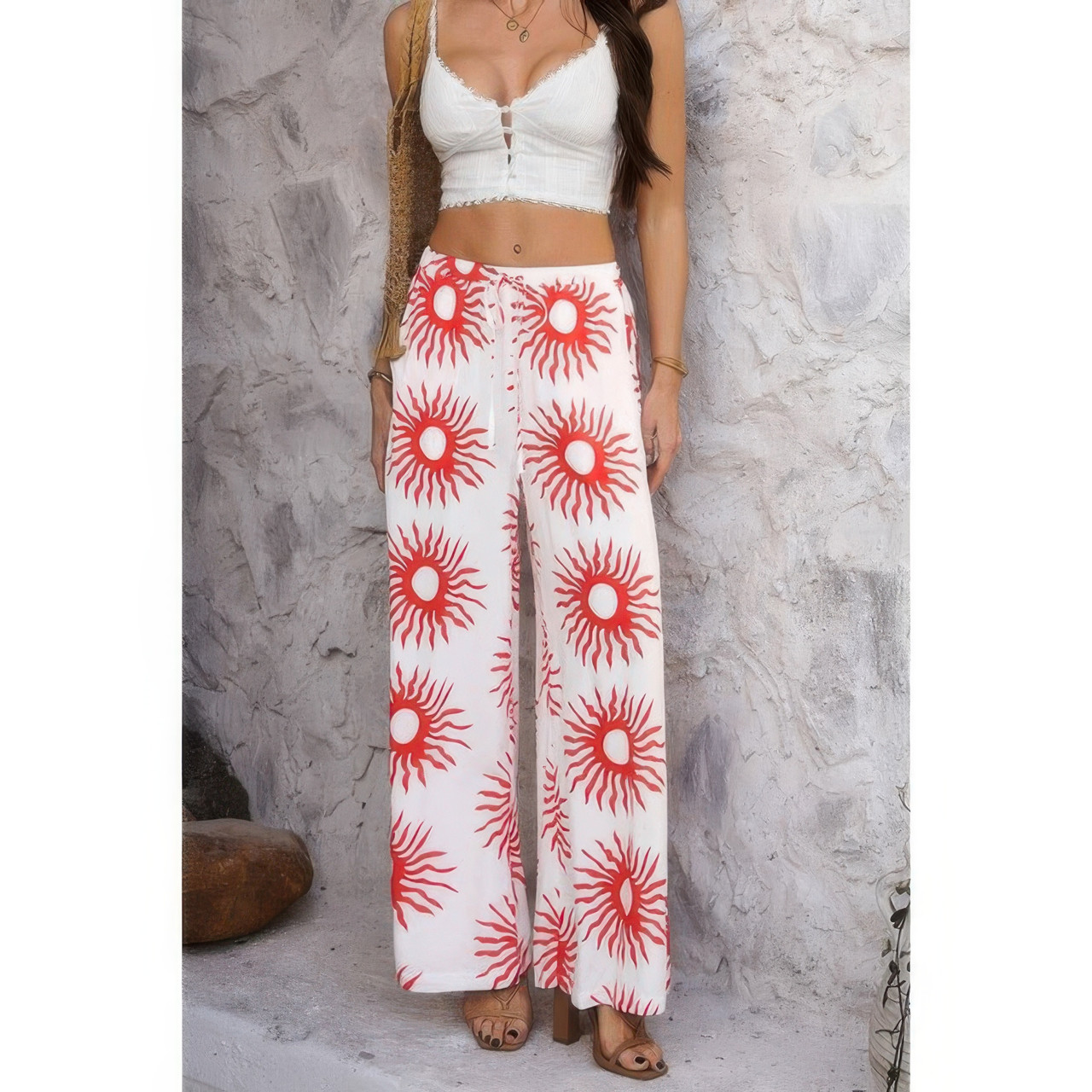 Allover Print Drawstring Pockets Wide Leg Pants Allover Print Drawstring Pockets Wide Leg Pants