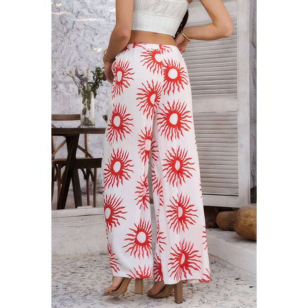 Allover Print Drawstring Pockets Wide Leg Pants Allover Print Drawstring Pockets Wide Leg Pants