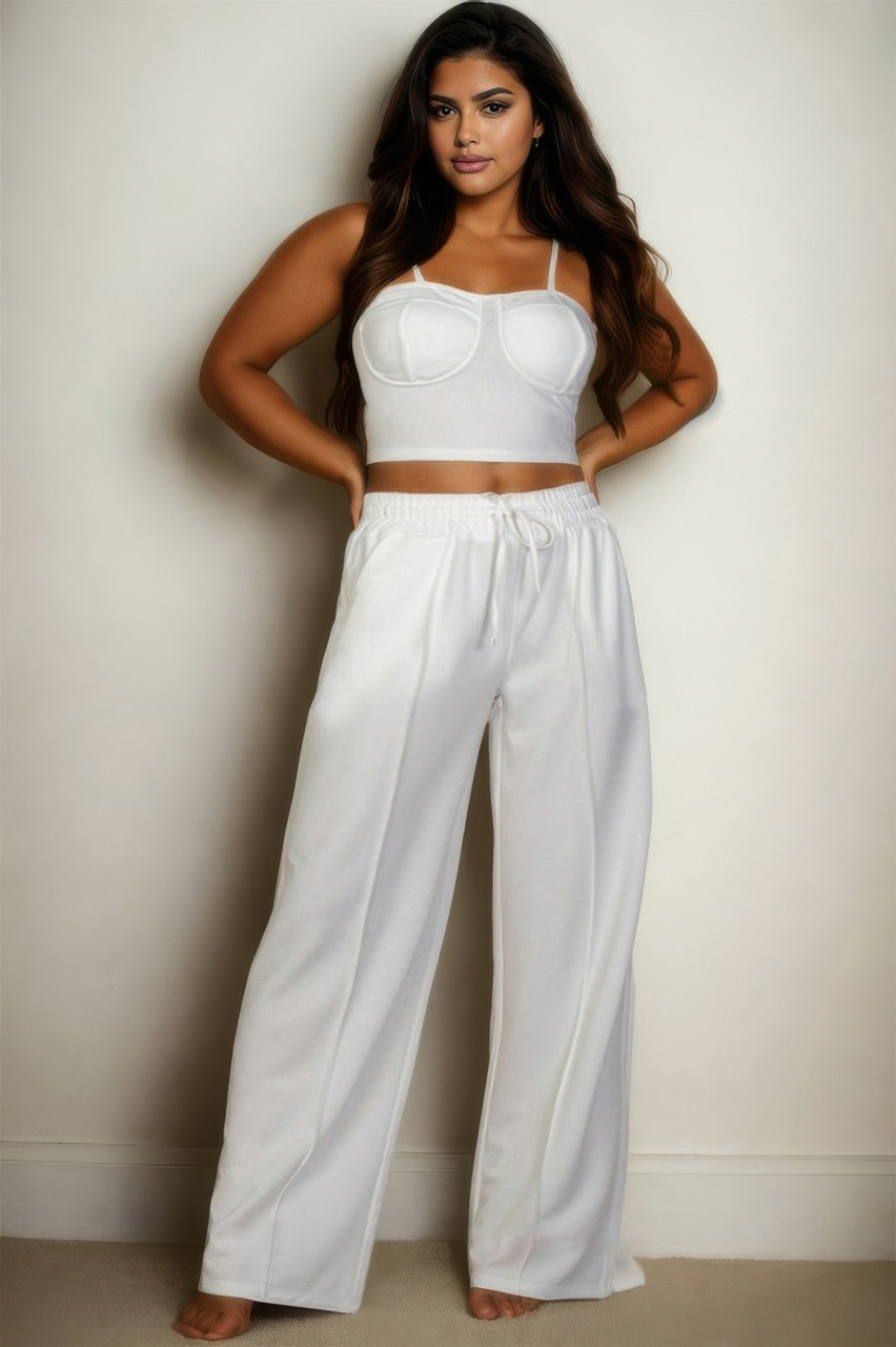 Plus Size Bustier Crop Cami Top & Slant Pocket Straight Pants Plus Size Bustier Crop Cami Top & Slant Pocket Straight Pants