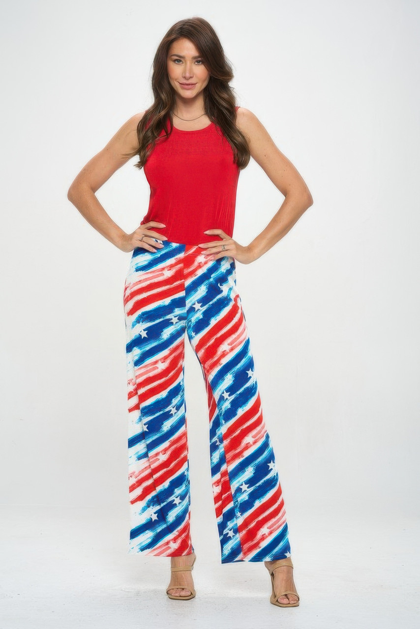 American Flag Print Flare Pants